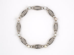 73550 - SOLD - Art Deco Circa 1920 Platinum Diamond GIA Natural Pearl Bracelet