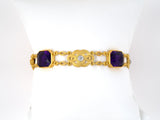 73573 - Art Nouveau Victorian Gold Amethyst Diamond Carved Knot Link Bracelet