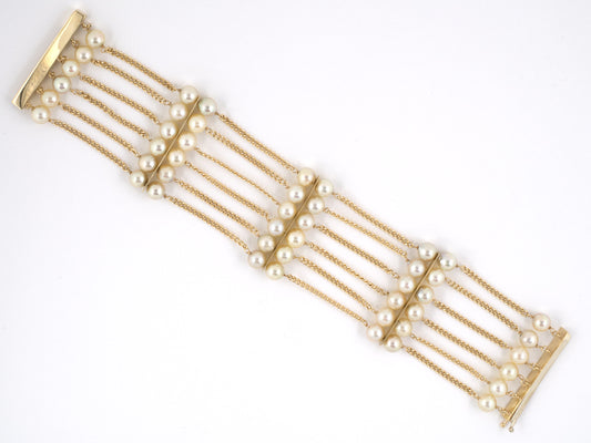 73580 - Gold Pearl 6 Row 4 Section Bracelet