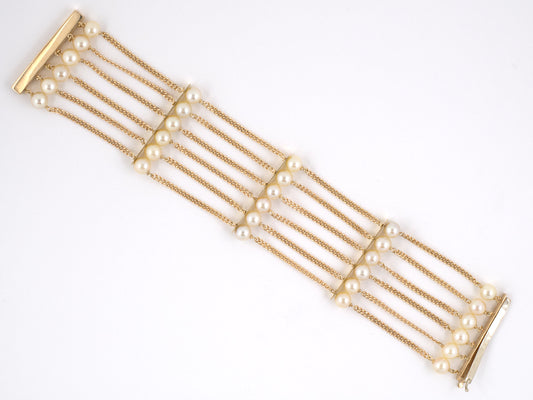73581 - Gold Pearl 6 Row 4 Section Bracelet