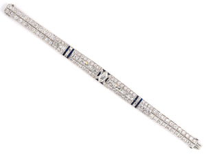 73584 - Art Deco Platinum Diamond Sapphire 3 Section Bracelet