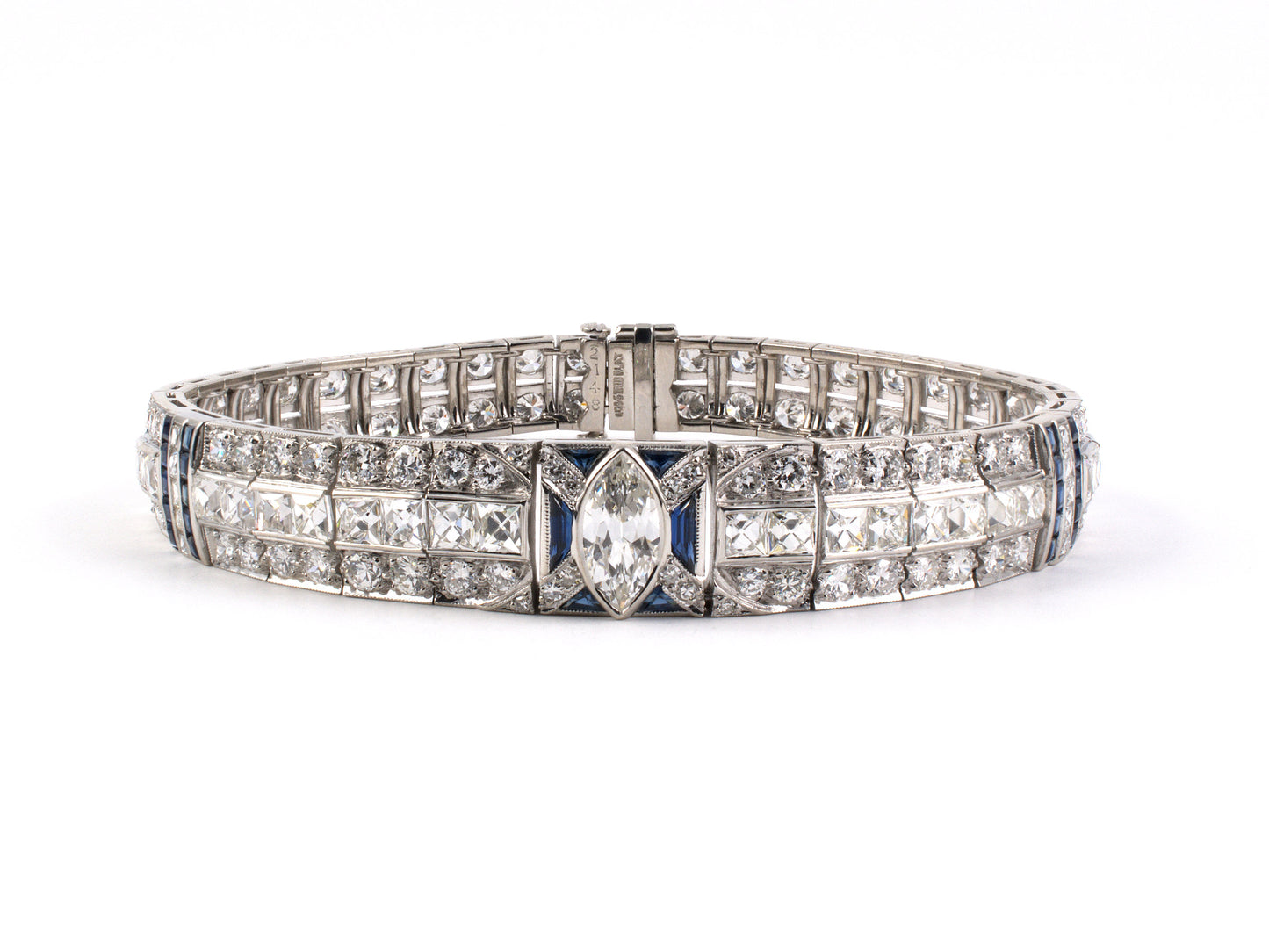 73584 - Art Deco Platinum Diamond Sapphire 3 Section Bracelet
