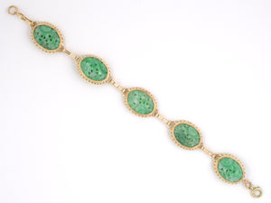 73585 - SOLD - Gold Jadeite Carved Bracelet