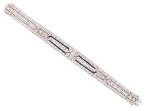 73602 - SOLD - Art Deco Platinum Diamond Calibre Sapphire 3 Row Bracelet