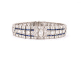 73602 - SOLD - Art Deco Platinum Diamond Calibre Sapphire 3 Row Bracelet