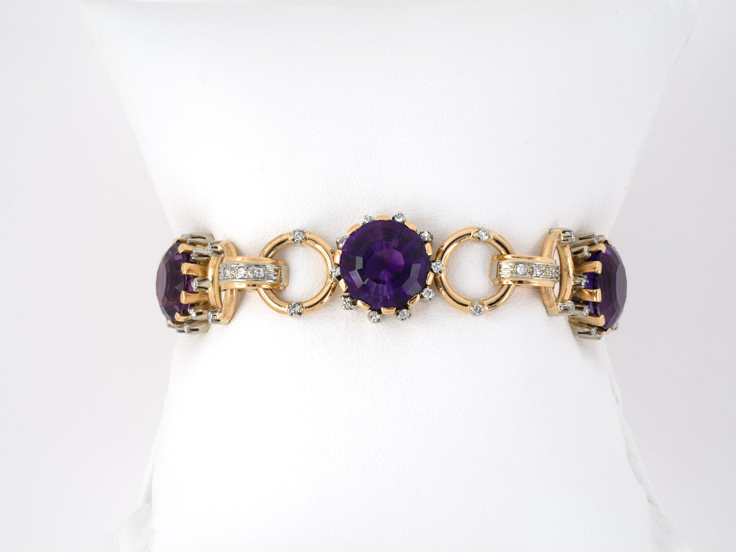 73603 - Retro Circa 1940 Gold Amethyst Diamond Link Bracelet