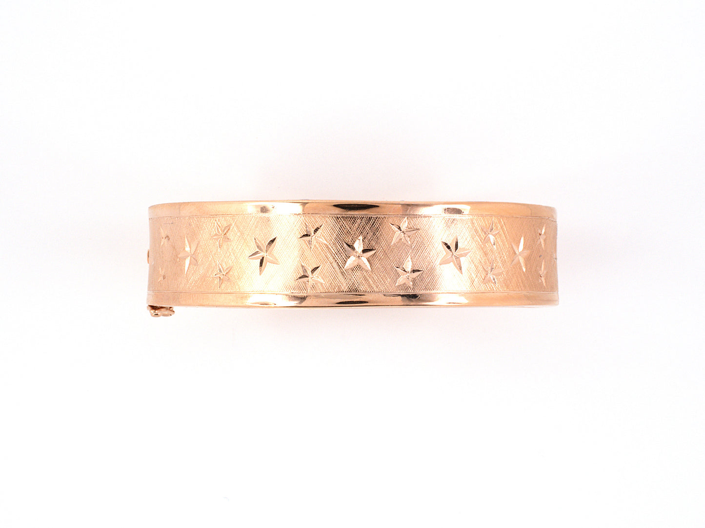 73607 - SOLD - Circa 1950 Gold Florentine Stars Bangle Bracelet