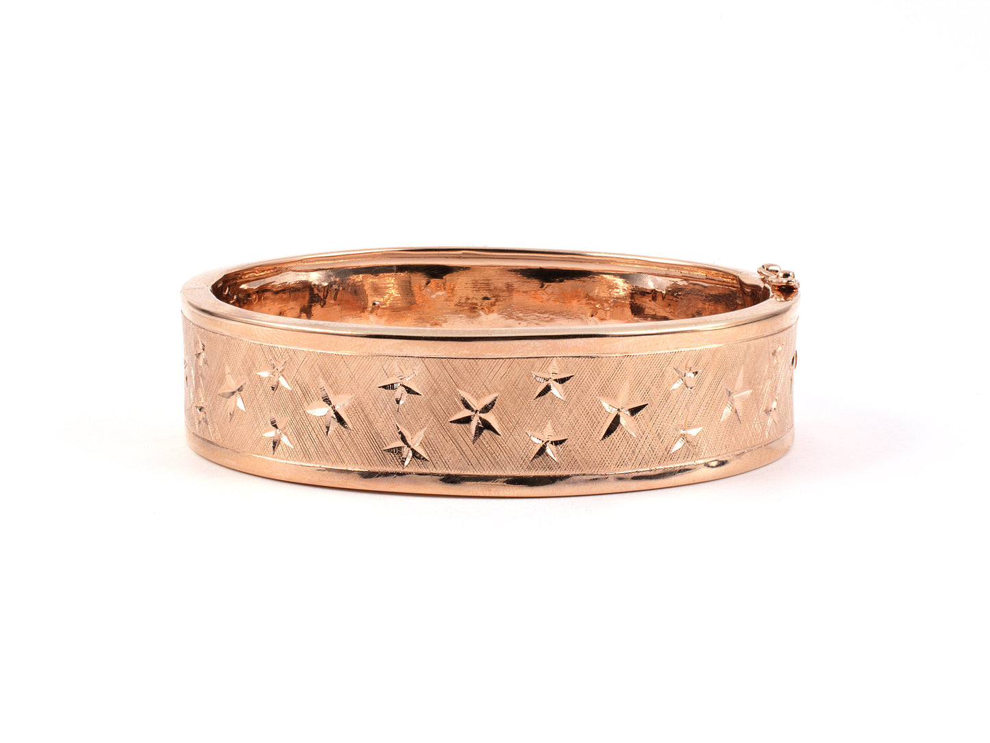 73607 - SOLD - Circa 1950 Gold Florentine Stars Bangle Bracelet