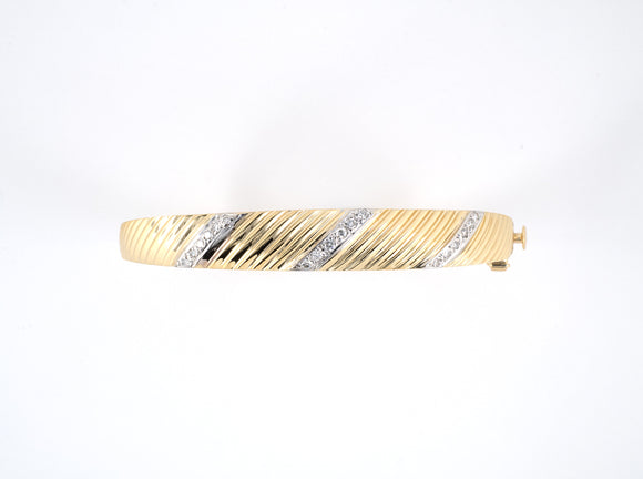 73618 - SOLD - Gold 3 Section Diamond Corrugated Bangle Bracelet