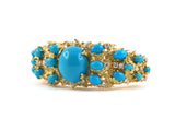 73622 - SOLD - Gold Diamond Turquoise Spread Center Hinged Bangle Bracelet