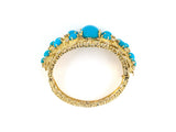 73622 - SOLD - Gold Diamond Turquoise Spread Center Hinged Bangle Bracelet