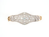 73623 - Art Deco Gold Platinum Diamond Center Ornament Hinged Bangle Bracelet