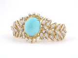 73626 - Circa 1960s Gold Diamond Cabochon Turquoise Rope Link Tapered Bracelet