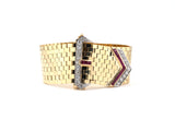 73631 - SOLD - Retro Gold Palladium Diamond Ruby Brick Pattern Buckle Bracelet