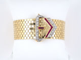 73631 - Retro Gold Palladium Diamond Ruby Brick Pattern Buckle Bracelet