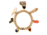 73632 - Circa 1950s Gold Diamond Ruby Sapphire Turquoise Pearl Coral Garnet Charm Bracelet