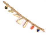 73632 - Circa 1950s Gold Diamond Ruby Sapphire Turquoise Pearl Coral Garnet Charm Bracelet