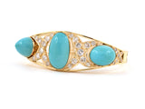 73644 - Gold Turquoise Diamond 3-Stone X Ornament Bangle Bracelet