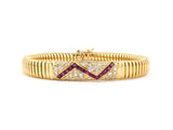 73649 - Cartier Gold Ruby Diamond Gooseneck Bracelet