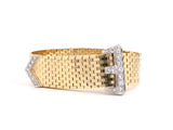 73651 - Circa 1950 Gold Diamond Brick Mesh Adjustable Buckle Bracelet