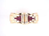 73656 - Retro Platinum Gold Diamond Ruby Bangle Bracelet