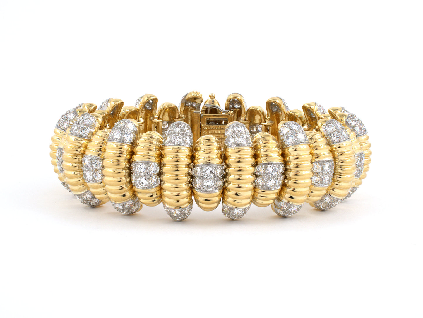 73668 - SOLD - Webb Gold Platinum Diamond Alternating Link Bracelet
