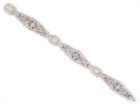 73669 - Art Deco Platinum Diamond 3 Section Bracelet