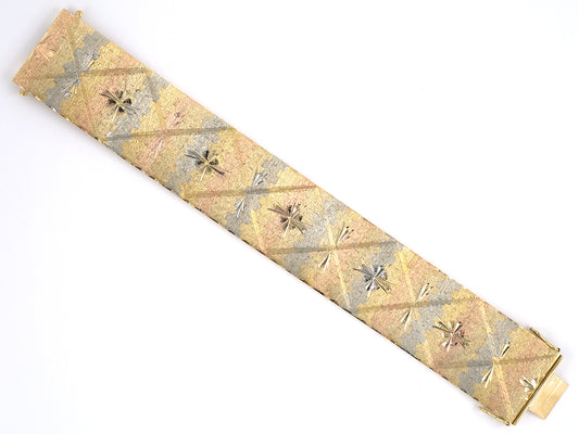 73671 - SOLD - Diamans Mexico Gold Tri-Color Stamped And Textured Bracelet
