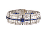 73674 - Art Deco Platinum Gold AGL Thai Sapphire Diamond 5 Section Bracelet