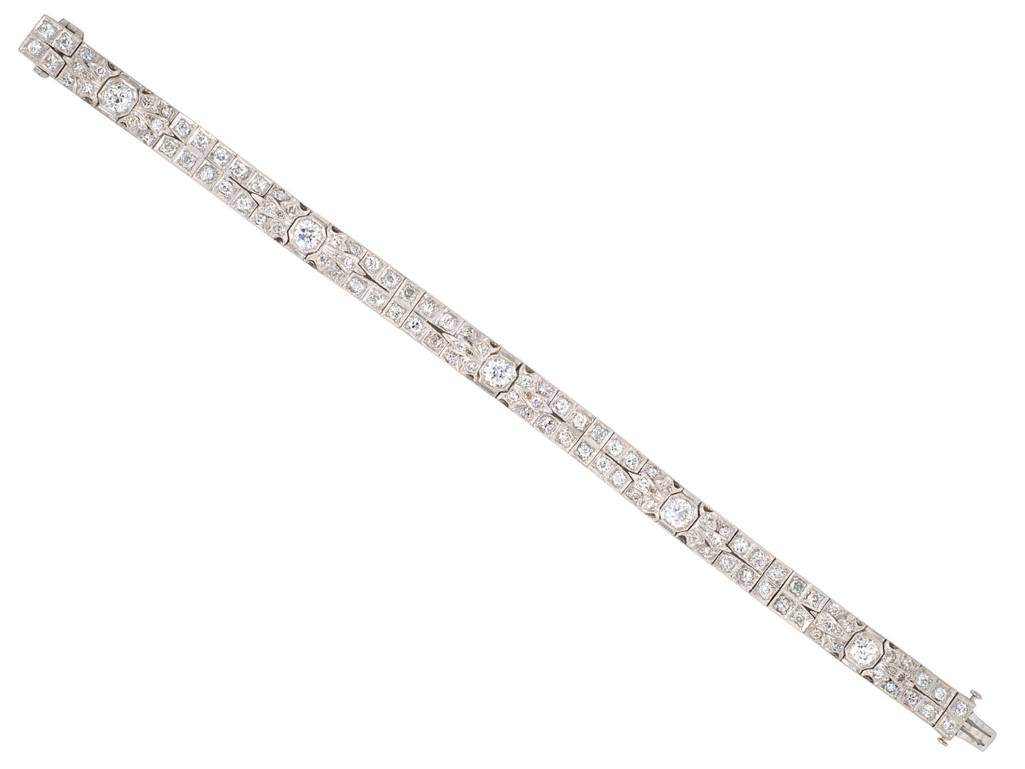 73675 - SOLD - Art Deco Platinum Diamond 2 Row 5 Section Bracelet