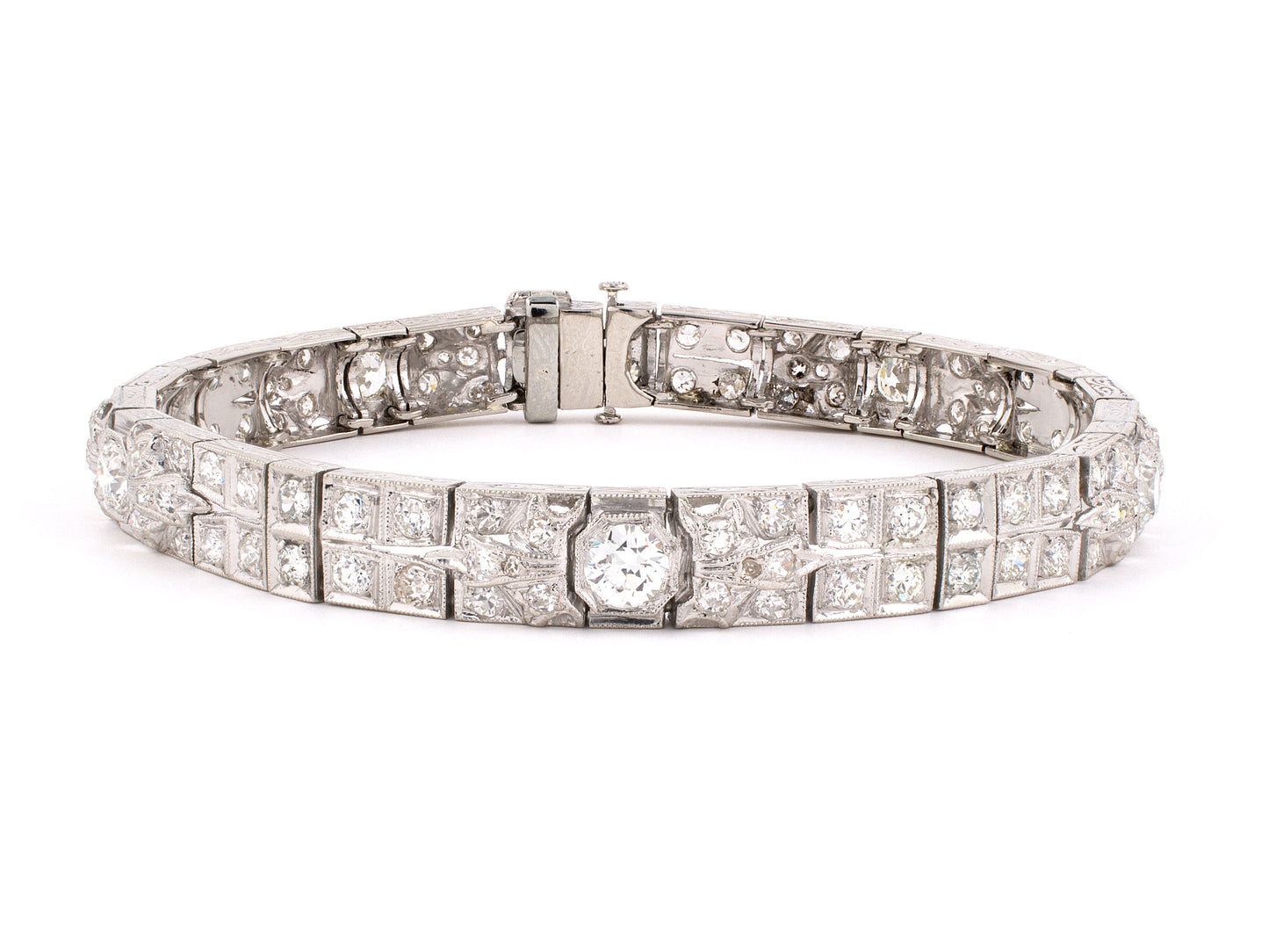 73675 - SOLD - Art Deco Platinum Diamond 2 Row 5 Section Bracelet