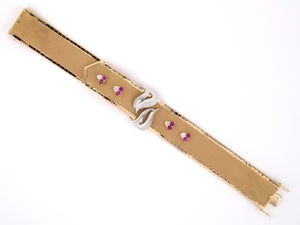 73680 - Retro Italy Gold Ruby Diamond Mesh Buckle Bracelet