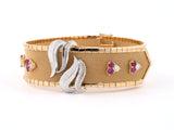 73680 - Retro Italy Gold Ruby Diamond Mesh Buckle Bracelet