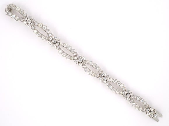 73682 - Circa 1950 Platinum Diamond 6 Section Woven Floral Cluster Bracelet