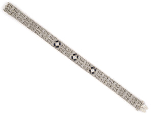 73683 - Art Deco Platinum On Gold Diamond Synthetic Sapphire Filigree Bracelet