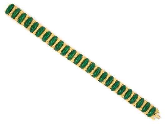 73690 - SOLD - Circa 1960s Italy Gold Green Enamel Alternating Bracelet
