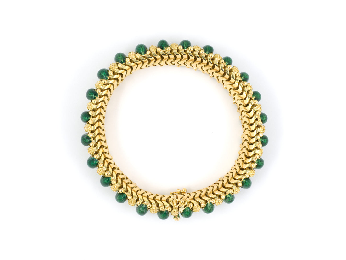 73690 - SOLD - Circa 1960s Italy Gold Green Enamel Alternating Bracelet