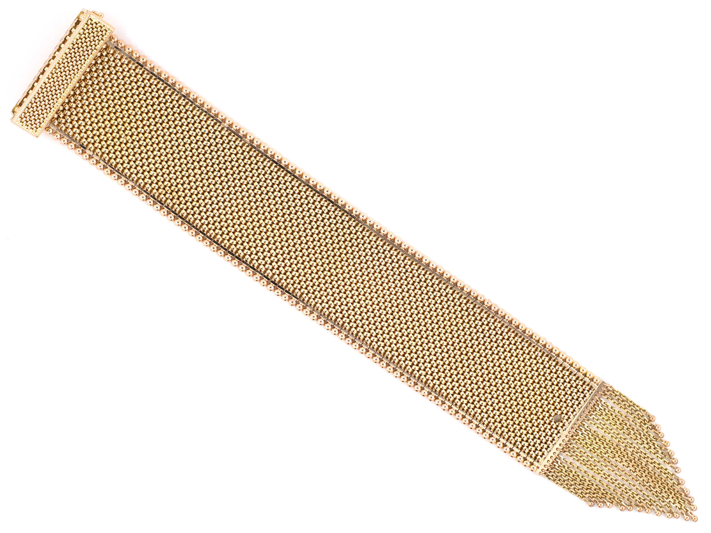 73692 - Gold Wide Mesh Tassel Buckle Style Bracelet