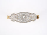 73694 - SOLD - Art Deco Platinum Gold Diamond Center Hinged Bangle Bracelet