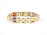 73695 - Gold Blue Topaz Garnet Citrine Amethyst Aqua Tank Style Bracelet