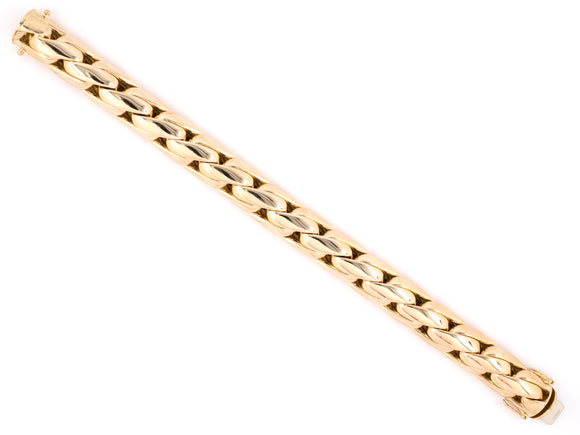73696 - SOLD - German Gold Handmade Woven Design 3 Row Hollow Link Gents Bracelet
