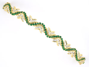 73698 - SOLD - Gold Diamond Emerald 12 Section Bracelet
