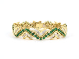 73698 - SOLD - Gold Diamond Emerald 12 Section Bracelet