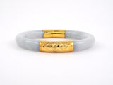 73707 - SOLD - Circa 1950 Gold Jadeite Engraved Bangle Bracelet