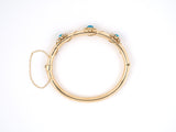 73708 - SOLD - Gold Cabochon Turquoise Scroll Design Ornament Hollow Hinged Bangle Bracelet