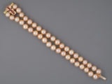 73717 - Retro Gold Ruby Buckle Clasp On 2 Row Pearl Bracelet
