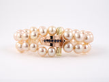 73718 - Retro Gold Sapphire Buckle Clasp On 2 Row Pearl Bracelet