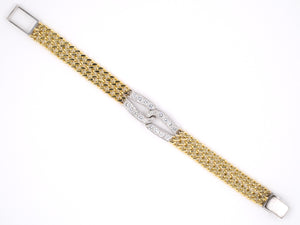 73719 - Gold Diamond Interlocking Center Ornament Double Row Curb Link Bracelet