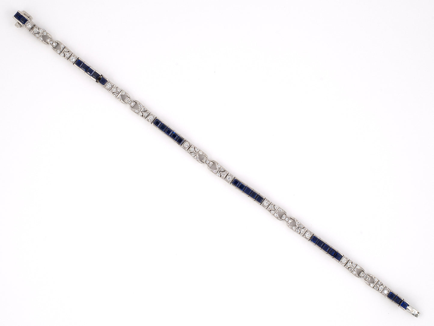 73721 - SOLD - Art Deco-Style Platinum Sapphire Diamond 5 Section Bracelet