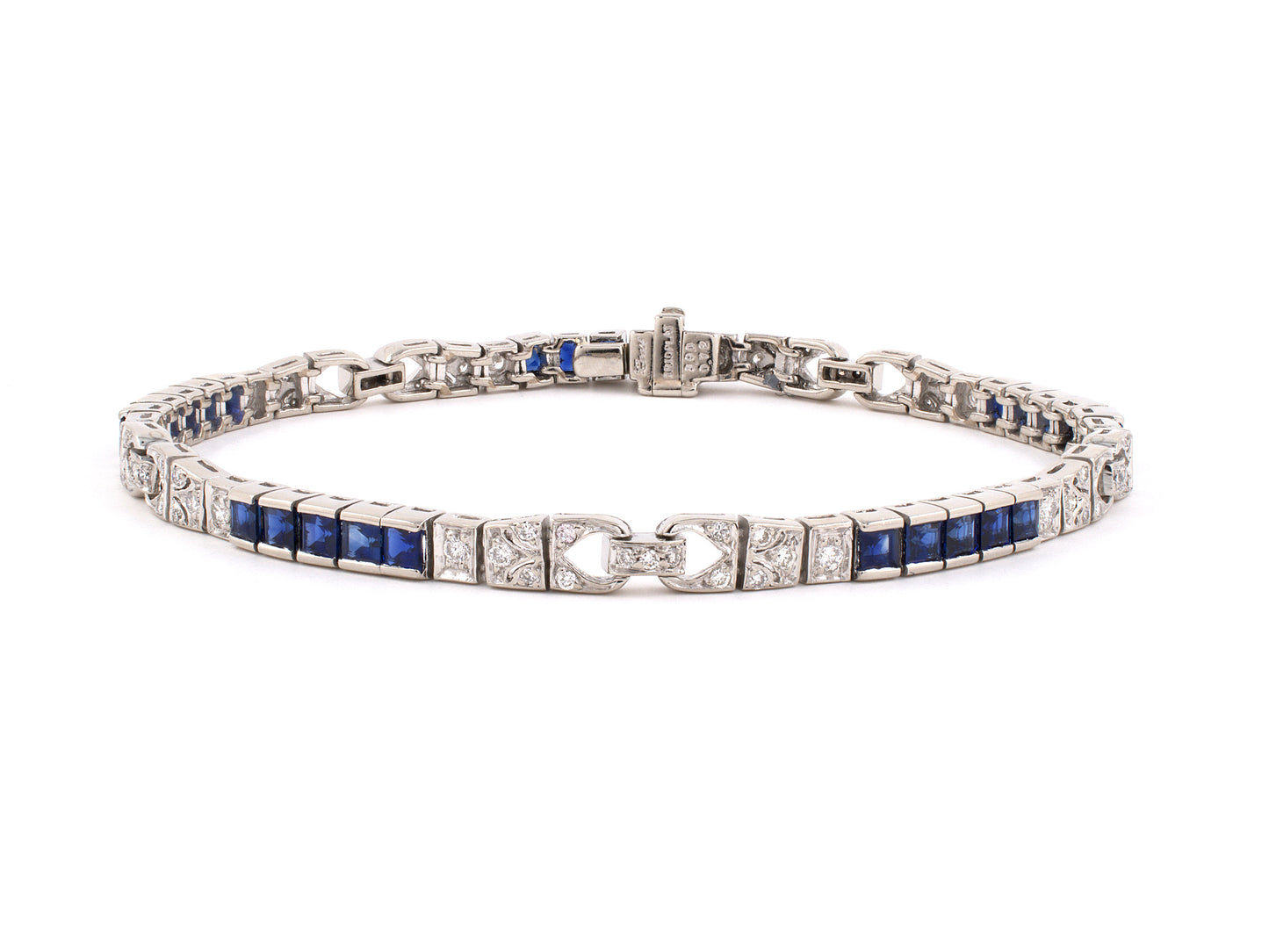 73721 - SOLD - Art Deco-Style Platinum Sapphire Diamond 5 Section Bracelet